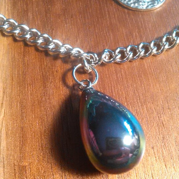 Peacock Color Shell Pearl Stainless Steel Four Layer Chain Necklace - Picture 9 of 12